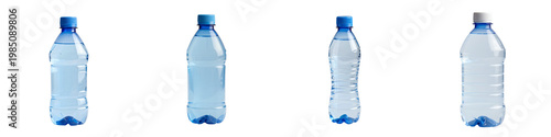 Variety of plastic bottles filled with water aligned against a black background