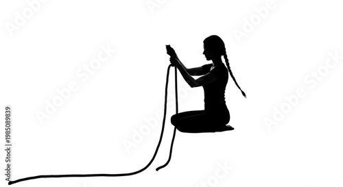 A minimalist vector graphic illustration of a woman sitting with a jump rope and smartphone