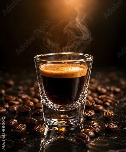 Iced coffee with milk swirl in tall glass and ice cubes on neutral background