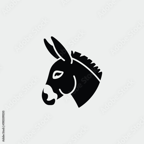 Minimalist black silhouette of a donkey s head against a light gray background