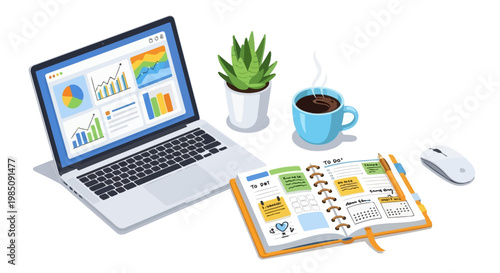 Laptop on a desk with documents.