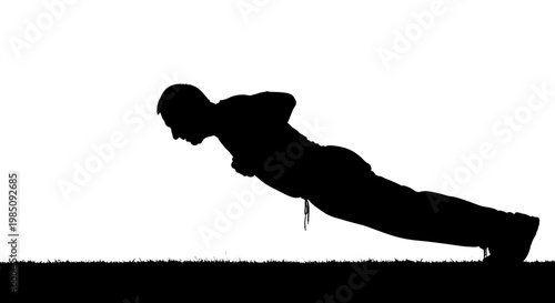 A silhouette of a man doing push-ups in a simple, flat design