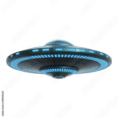 Futuristic flying saucer with blue lights isolated on a transparent background alien spacecraft