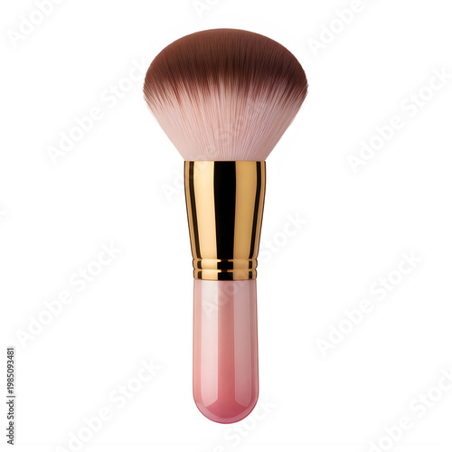Pink and gold makeup brush with fluffy bristles isolated on a transparent background