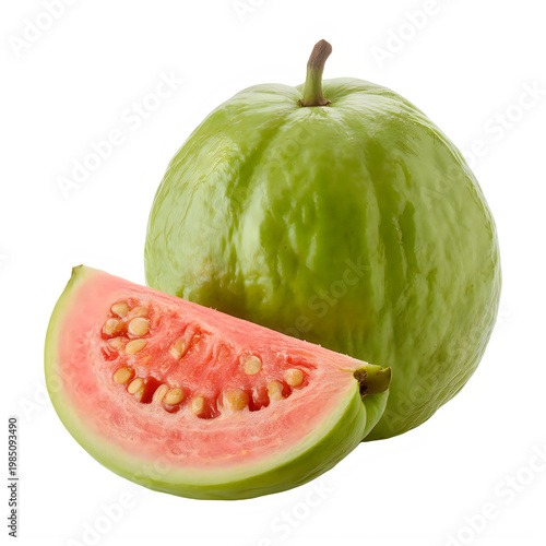 Pink guava whole and sliced isolated on a transparent background fruit tropical fruit