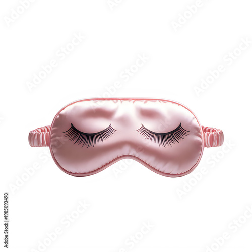 Pink satin sleep mask with closed eyes isolated on a transparent background silk