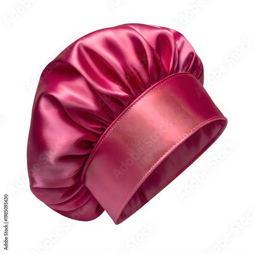 Shiny pink satin bonnet with wide band isolated on a transparent background pink bonnet