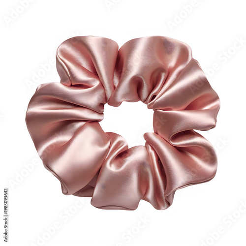 Rose gold satin scrunchie hair accessory isolated on a transparent background pink