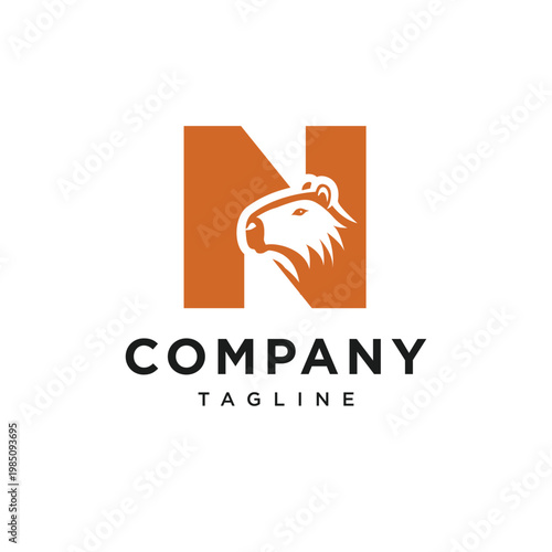 Letter N Capybara Logo Icon Vector