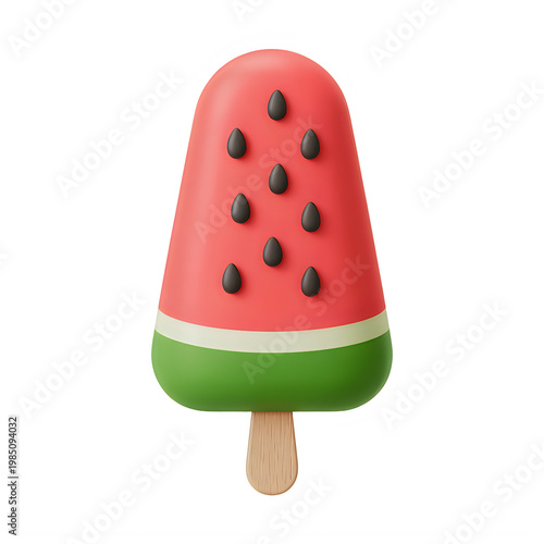 Watermelon slice shaped popsicle with seeds isolated on a transparent background