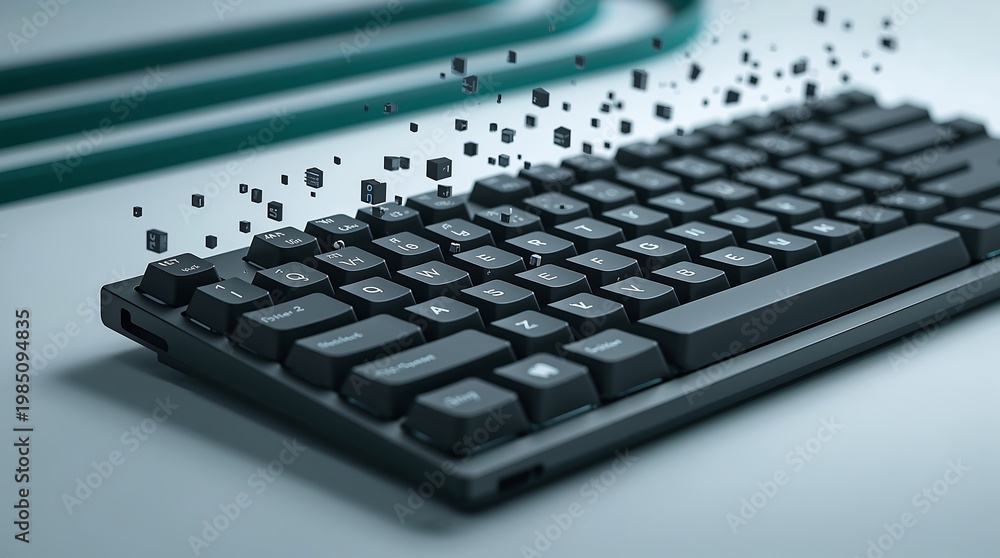 Fototapeta premium Modern keyboard with digital cubes floating above