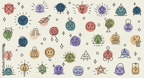 Collection of Mystical Symbols and Celestial Icons.