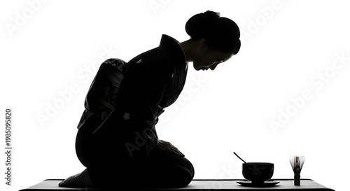 A serene woman in a traditional Japanese setting enjoying a quiet moment with a cup of tea