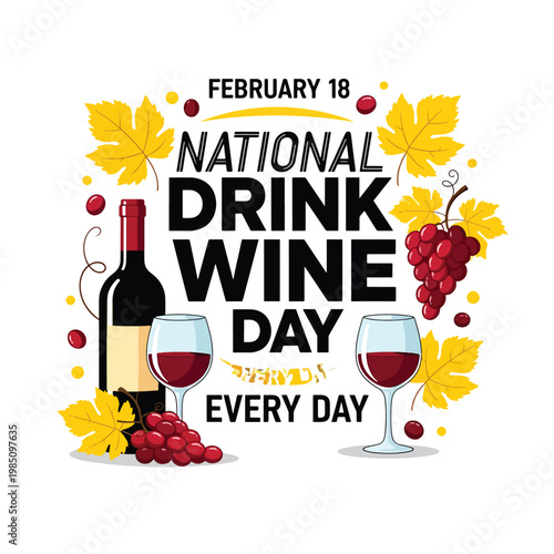 National Drink Wine Day illustration with bottle and glasses.