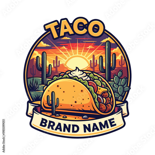 Graphic illustration of a delicious taco with sour cream and toppings.