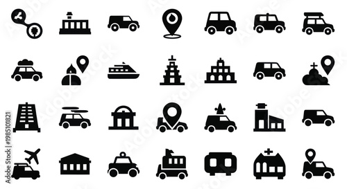 Collection of Transportation and Location Icons.