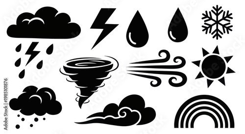 Collection of Weather Icons Representing Different Atmospheric Phenomena.