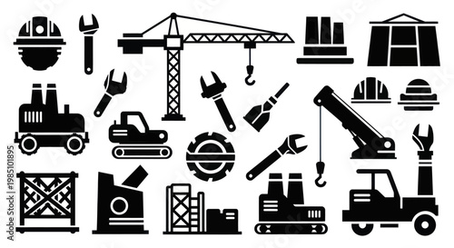 Construction and Industrial Equipment Icons Set Vector.