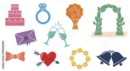 Wedding Icons Collection Celebrating Love and Marriage Symbols.