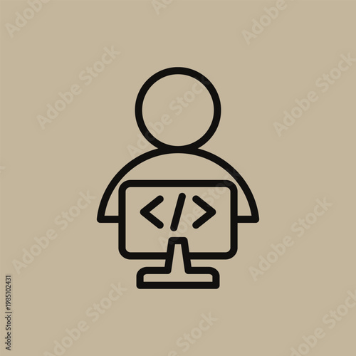 Minimalist Software Developer Icon with Coding Screen Symbol