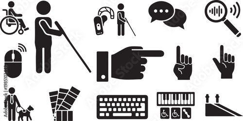 Accessibility icons for people with disabilities and communication