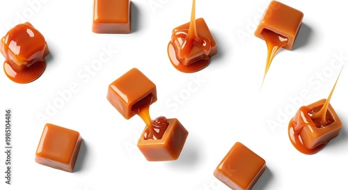 Caramel candies on white background sweet.