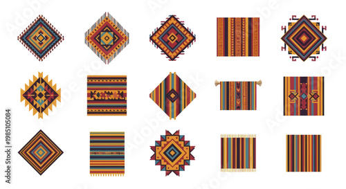 Collection of Traditional Woven Rugs and Textile Patterns.