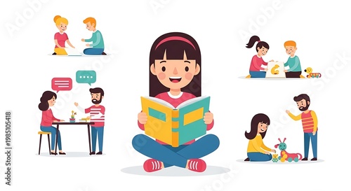 Children learning and reading together.