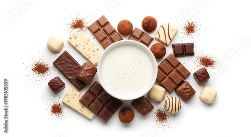 Chocolate Assortment with Milk Bowl.