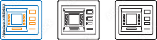 Atm machine icon set in three different line styles for versatile use