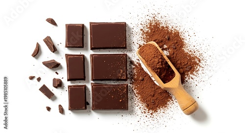 Chocolate bars and cocoa powder display.