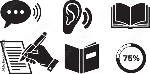 Language Learning Icons for Education and Communication