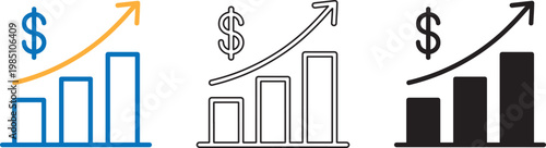Financial growth represented by three upward trending bar graphs with dollar signs