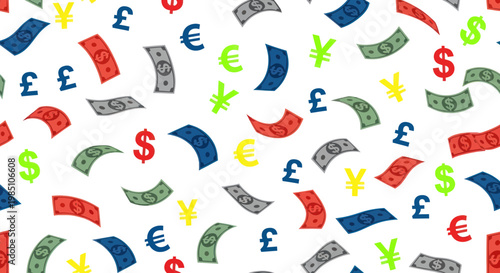 Falling Currency Symbols and Banknotes Seamless Pattern