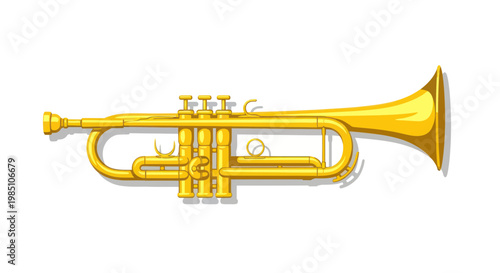 Golden Trumpet Musical Instrument Isolated on White Background