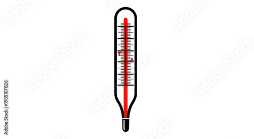 Medical Thermometer with Red Liquid Showing High Temperature, Isolated on White