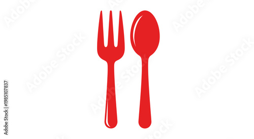 Red Fork and Spoon Silhouette Icon on White Background