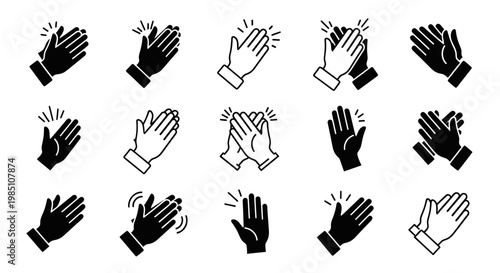 Applause Icons Set: Clapping Hands Silhouette Collection