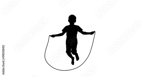 A silhouette of a child jumping rope in a playful and carefree moment
