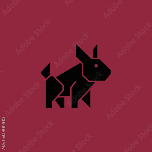 Origami Rabbit Silhouette Geometric Animal Icon.