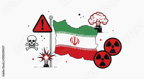Iran Nuclear Warning Map Geopolitical Crisis Concept