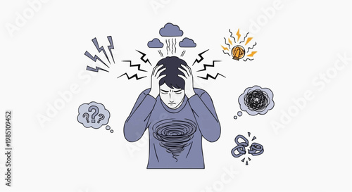 Mental Health Anxiety Stress Overthinking Concept Illustration