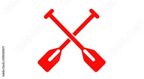 Two Red Crossed Oars Icon on White Background, Kayak Paddle Symbol