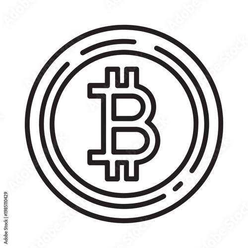 Simple black and white line art illustration of a bitcoin cryptocurrency coin