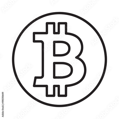 Simple black and white line drawing of a bitcoin symbol within a circle