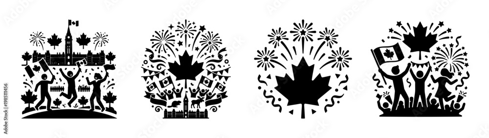 Fototapeta premium Celebrate canada day with festive vector art featuring fireworks and canadian symbols design element