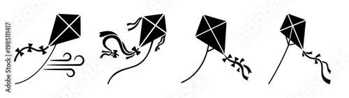 Black kites flying high vector silhouette illustration for kite festival and outdoor activity designs