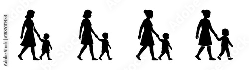 Silhouette mother and child walking together vector illustration family motherhood love connection design art