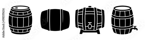 Vintage wine barrel illustration set for brewery distillery and winery product design elements