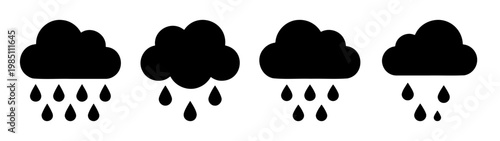Fotografie Black cloud rainstorm vector illustration set for weather forecast and climate d